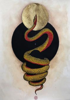 a painting of a snake wrapped around a disc