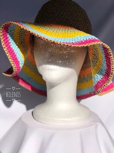 Bohemian One Size Bucket Straw Hat, Bohemian Crochet Hat With Curved Brim For Warm Weather, Bohemian Style Bucket Straw Hat, Bohemian One-size Bucket Straw Hat, Multicolor Handwoven Summer Hats, Summer Multicolor Handwoven Hats, Multicolor Handwoven Straw Hat For Beach, Multicolor Yarn Sun Hat For Beach, Handwoven Summer Hats In Multicolor