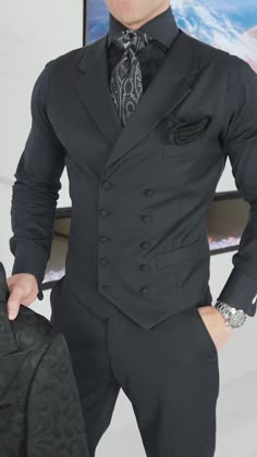 Tailored Tuxedo With Suit Collar And Buttons, Black Lace Suit Men, Elegant Tuxedo With Lapel Collar And Button Closure, Elegant Three-piece Suit With Lapel Collar And Buttons, Elegant Black Three-piece Suit For Winter, Tailored Tuxedo With Lapel Collar, Tailored Tuxedo With Lapel Collar And Buttons, Elegant Formal Outerwear With Covered Buttons, Elegant Fitted Outerwear With Covered Buttons