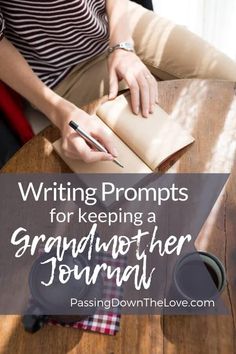 a woman sitting at a table with a book and pen in her hand while writing