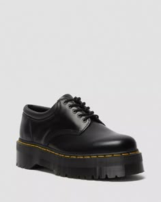 8053 Leather Platform Casual Shoes in Black | Dr. Martens Doc Martens Not Platform, Types Of Doc Martens, Doctor Martens Outfit Men, Doc Marten Platform Shoes, Playform Shoes, Short Doc Martens, Doc Martens Quad, 8053 Dr Martens, Dock Martens