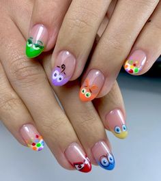 Nail Art Designs Multi Color, Wacky Nail Designs, Inside Out Nails Disney, Inside Out 2 Nails, Funny Acrylic Nails, Inside Out Nail Art, Inside Out Nails, Kids Acrylic Nails, Nails Teacher