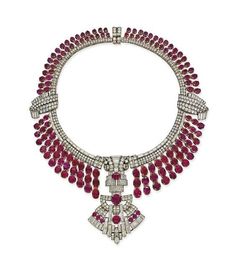 Art Deco Pink Oval Cut Ruby and 3.42Ct Lab Created Diamonds Statement Necklace Victor Wallpaper, Diamond Statement Necklace, Art Deco Pink, Necklace Stone, Handmade Sign, Fun Jewelry, Jewelry Auction, Art Objects, French Decor