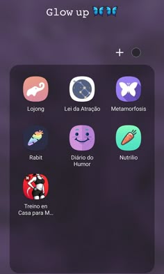 an app with icons on the screen and text that reads glow up, let't do