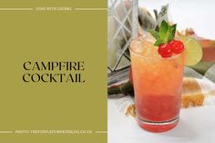 a drink with a cherry garnish on the top and text reading campfire cocktail