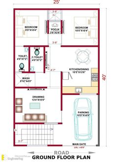 the ground plan for a house with two floors