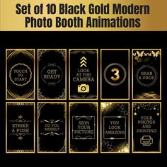 set of 10 black gold modern photo booth animations for photoshopping and web design