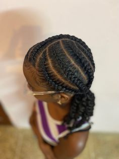 Baby Cornrow Hairstyles Girl, Cornrows For School Natural Hair, Back To School Cornrow Hairstyles Natural Hair, Braid Out Pattern Natural Hair, Cornrow In Two Puffs, Preschool Braid Styles, Black Kids Cornrows Hairstyles, Simple Braid Hairstyles For Kids, Flat Twist Kids Hairstyles