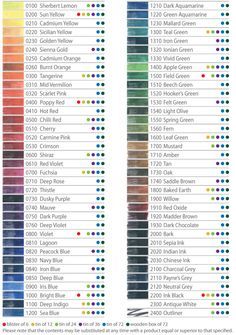 the color chart for different shades of watercolors and their corresponding colors are shown