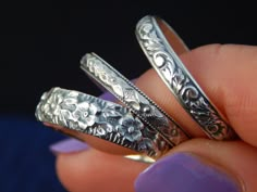 The Florals Set comes with three stunning floral bands forged in sterling silver. They will be so fun to mix and match with any rings you already have! They also make perfect friendship rings! Details: This ring set comes with three beautifully etched floral bands Sterling silver I can make this set in any size from 4 - 17. Just let me know with a note at checkout! This item will be shipped within 10 business days. Each piece is handmade by me in my studio by the beach in beautiful Marina Del Re Permanent Jewelry, Washing Hands, Friendship Rings, Dope Jewelry, Funky Jewelry, Moon Jewelry, Jewelry Lookbook, By The Beach, Fantasy Jewelry