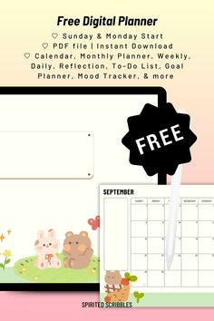 a calendar with teddy bears on it and the text free printable for this month's planner