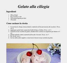 an image of ice cream with two cherries on top in a bowl and the recipe below it