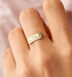 Large Personalized Bar Ring                      – Rellery Earth Rings, Weddings Rings, Bar Ring, Love Jewelry, Personalized Ring, Clothes Outfits, Name Jewelry, Brilliant Earth, I Love Jewelry