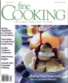 the front cover of fine cooking magazine, featuring an image of ice cream and fruit