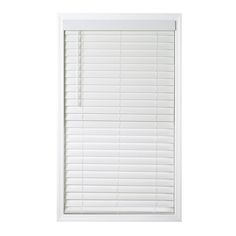 a white window blind with horizontal blinds on the top and bottom, in front of a white background