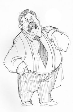 a black and white drawing of a man in a suit with his tongue hanging out