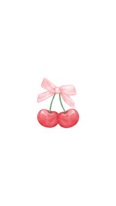 two cherries tied with a pink ribbon