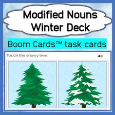 an image of a snow covered tree with the words boom cards't task cards