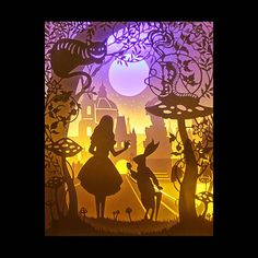 the silhouettes of two people are in front of an illustration