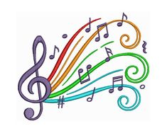 an image of musical notes and trebles in the air with colors on them