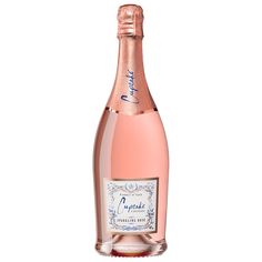 a bottle of pink wine on a white background