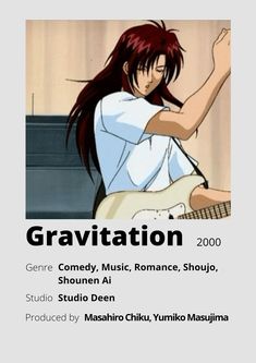 an anime character holding a guitar with the caption'gravitation 2000 '