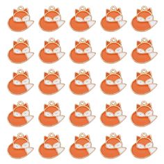 fox face charms with white eyes and nose on an orange background, set of 20