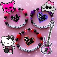 Emo Punk Rockstar Beaded Kandi Bracelets Goth Rocker Princess 2000s Y2K Scene Mall Goth Kidcore Guitar Popstar Monster Teens Grunge - Etsy Emo Bracelets, Emo Kandi, Bracelets Goth, Goth Kidcore, Scene Bracelets, Y2k Bracelets, Punk Rockstar, Bracelets Kandi, Pulseras Kandi