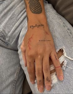 Hand Tiny Tattoo, Finger Aesthetic Tattoo, Tony Hand Tattoos, Small Red Hand Tattoos, Hand Mini Tattoo, Red Words Tattoo, Slippery When Wet Tattoo, Hand Tattoo Quotes, Fingers Tattoos