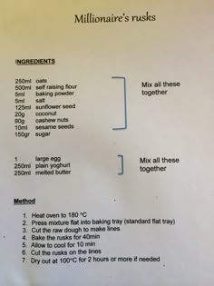 a piece of paper with instructions on how to make muffins