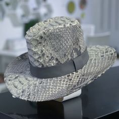 Handmade Genuine King Dragon Python Leather Snakeskin Fedora Wide Brimmed Hat Materials: Snakeskin, Python Leather See Details Snakeskin Hat For Stylish People. Unique Design, Premium Quality, Luxury Style Outside: Genuine Dragon Python Leather All Our Products Are 100% Handmade, We Always Try To Create Interesting Ideas To Make Your Style Unique. We Use Only The Highest Quality Materials And Accessories From Around The World And Only Best Leather From Indonesia. Before Listing Each New Model Un Luxury Wide Brim Fedora For Kentucky Derby, Luxury Wide Brim Panama Hat, Elegant Leather Fedora, Elegant Leather Fedora With Curved Brim, Elegant Wide Brim Leather Fedora, Elegant Leather Fedora For Formal Occasions, Elegant Leather Fedora Hat, Luxury Leather Wide Brim Hat, Elegant Leather Fedora Hat Bands