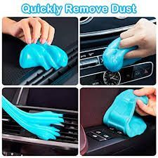 four pictures showing how to remove dust from the inside of a car's dashboard