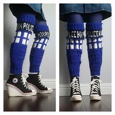 Ravelry: TARDIS Police Box Leg Warmers pattern by Kirsten Apgar Doctor Who Crochet, Thigh High Leg Warmers, Leg Warmers Pattern, Knitted Stuff, Christmas Crafty, Knitted Items, Police Box, Knitting Gauge, Quick Knits