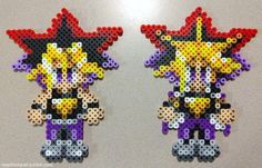 two pixel art pieces made to look like cartoon characters