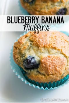 two blueberry banana muffins sitting on top of each other