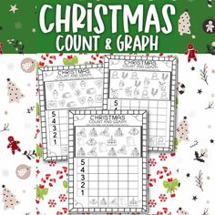 the christmas count and graph game is shown in three different squares, with santa's sleighs on them