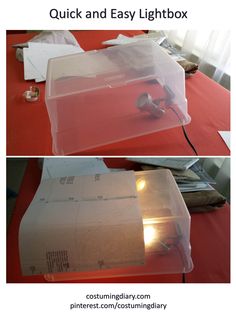 two pictures showing how to make an easy lightbox for the computer and other electronic devices