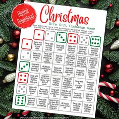 the christmas dice game is shown with candy canes around it