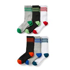 He'll love reaching for these varsity striped crew socks from Xersion's big boy's collection. The set comes with six pairs of cuffed socks all made from a stretchy knit fabric. # Pieces In Set: 6 PairFeatures: Cuffed, Stretch FabricShoe Size Range: 5-10Fiber Content: 96% Polyester, 3% Rubber, 1% SpandexFabric Description: Yarn Dyed KnitCare: Tumble Dry, Machine WashCountry of Origin: Imported Small Socks, Big Boys, Black Media, Yarn Dyeing, Crew Socks, Kids Boys, Knitted Fabric, Knit Fabric, Socks