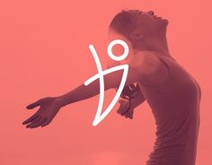 a woman with her arms outstretched in front of a pink background that has the word yoga written on it