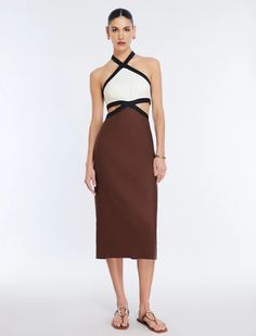 New Women's Clothing | Latest Fashion Trends | BCBGMAXAZRIA Chic Fitted Brown Midi Dress, Chic Fitted Brown Dress, Chic Brown Fitted Midi Dress, Chic Brown Knee-length Midi Dress, Chic Brown Spring Dress, Brown Midi Length Dress For Date Night, Brown Evening Dress, Midi Length, Chic Brown Summer Dress, Fitted Midi Dress For Work