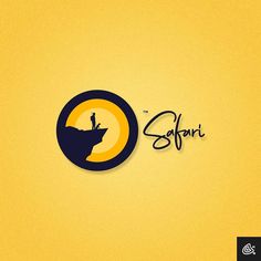 the logo for safarii is shown in black and yellow with a silhouette of a man standing on top of a mountain