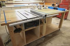 a workbench with tools on it in a garage