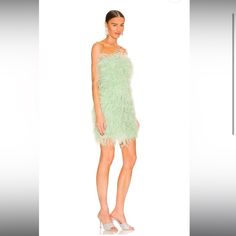 Lamarque X Revolve Triana Dress - Color Sage - Women’s Size Small Condition: New With Tags. No Flaws Product Details - Self 1: 100% Turkey Feather Self 2: 100% Poly Lining: 97% Poly, 3% Spandex Made In China Dry Clean Only Fully Lined Hidden Back Zipper Closure Feather Detail Throughout Neckline To Hem Measures Approx 27" In Length This Item Is Not Available For International Export Revolve Style No. Larx-Wd22 Manufacturer Style No. 6663 Zipper Back Tub Top Strapless Questions? Leave A Comment B Chic Spring Mini Dress With Feathers, Chic Feather Mini Dress For Spring, Chic Feathered Mini Dress For Spring, Sleeveless Feathered Mini Dress For Cocktail, Sleeveless Mini Dress With Feathers For Cocktail, Feathered Sleeveless Mini Dress For Cocktail, Sleeveless Feathered Cocktail Mini Dress, Summer Strapless Dress With Feather Trim, Chic Sleeveless Feather Dress