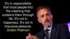 a man in a suit and tie with a quote from jordan peterson on his face