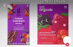 two boxes of organic fruit snacks are shown in this screen capture from an ad for the brand