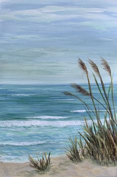 an oil painting of sea oats on the beach