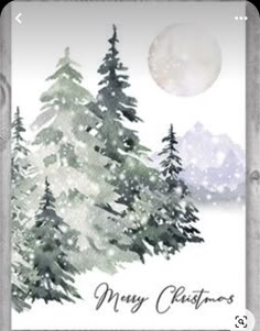 a christmas card with trees and the moon