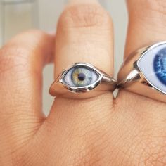 Evil Eye Signet Rings | Etsy Eye Rings Aesthetic, Eye Rings Jewelry, Eye-catching Handmade Jewelry For Gifts, Mystical Internally Threaded Jewelry As Gift, Eye-catching Evil Eye Jewelry For Gift, Mystical Internally Threaded Jewelry For Gifts, Mystical Internally Threaded Jewelry For Gift, Unique Eye-shaped Jewelry For Gifts, Prosthetic Eye