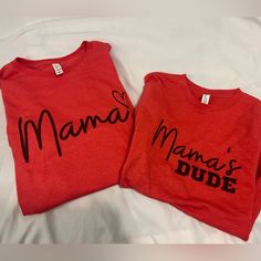 Super Cute Mom And Son Matching Tshirts, Never Worn. Custom Shirts! Adult Size Medium, Kids Size M 10-12 Mommy And Me Son Outfits, Mama And Son Matching Outfits, Mom And Son Shirts Matching, Mom And Son Matching Shirts, Family Matching Red Tops With Letter Print, Red Graphic Print T-shirt For Family Matching, Red Relaxed Fit Top, Fun Style, Mom Son Shirts, Mother Son Shirts